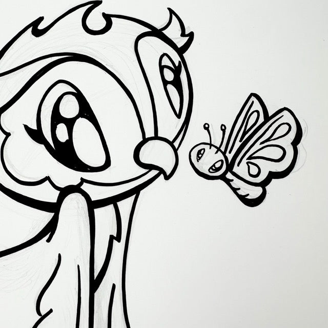 LIMITED Original Art: Owl Ink Drawings (4 poses) 5x7 framed - Skoshie & Friends