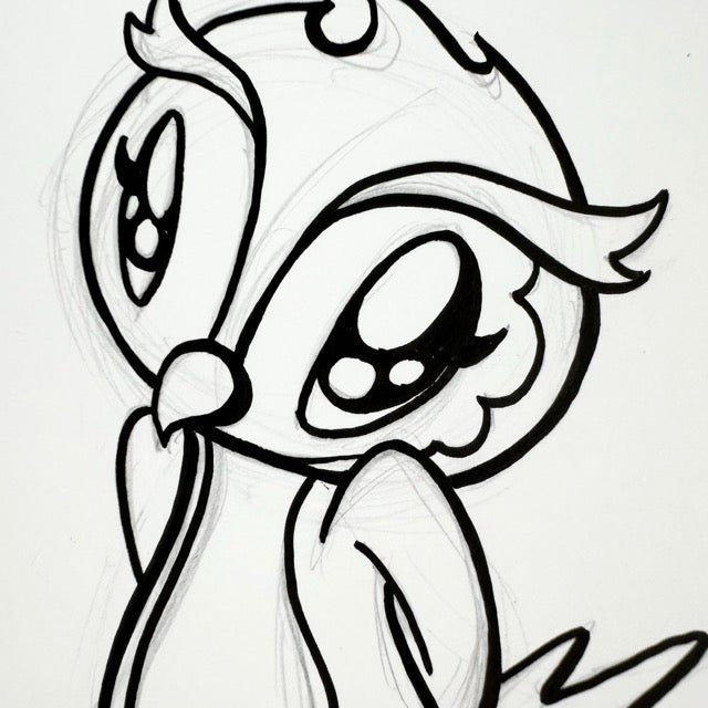 LIMITED Original Art: Owl Ink Drawings (4 poses) 5x7 framed - Skoshie & Friends