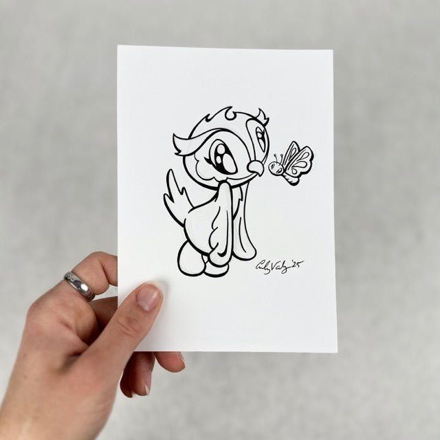 LIMITED Original Art: Owl Ink Drawings (4 poses) 5x7 framed - Skoshie & Friends