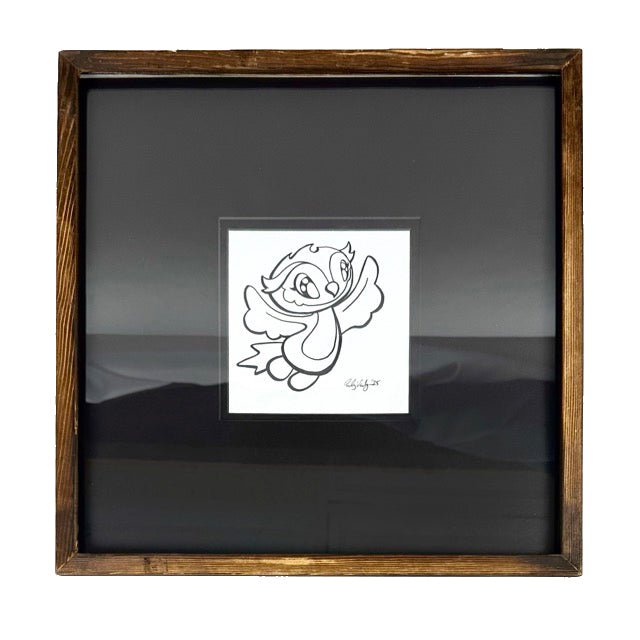 LIMITED Original Art: Owl Ink Drawings (4 poses) 5x7 framed - Skoshie & Friends