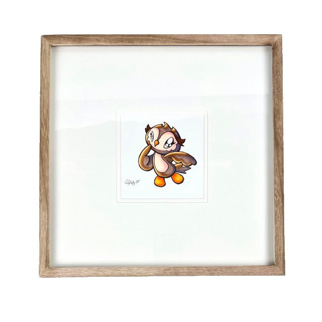 LIMITED Original Art: Owl Marker Drawings (4 poses) 5x7 framed - Skoshie & Friends