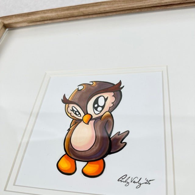 LIMITED Original Art: Owl Marker Drawings (4 poses) 5x7 framed - Skoshie & Friends