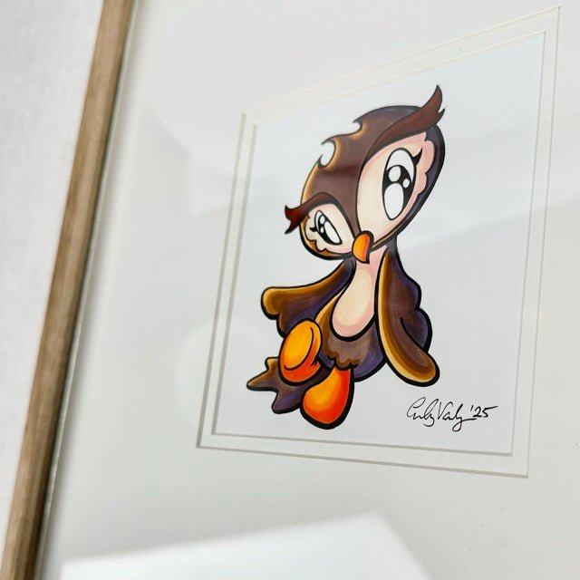 LIMITED Original Art: Owl Marker Drawings (4 poses) 5x7 framed - Skoshie & Friends