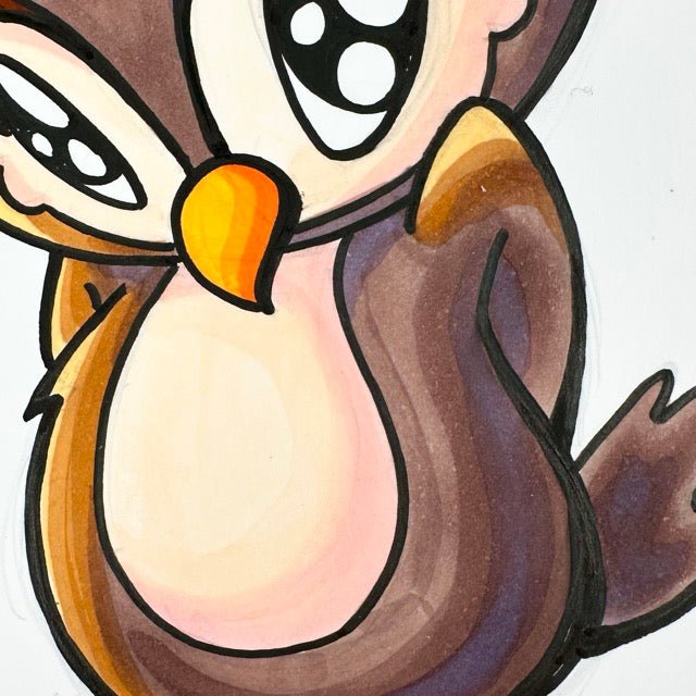 LIMITED Original Art: Owl Marker Drawings (4 poses) 5x7 framed - Skoshie & Friends