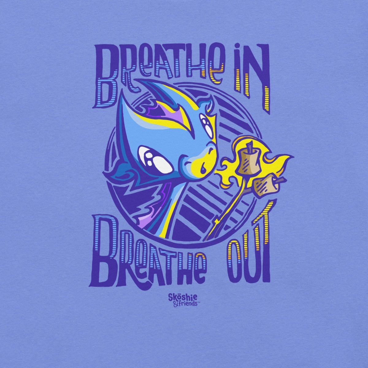 T-shirt: Breathe In, Breathe Out - Wisp the Dragon (full color) - Skoshie & Friends