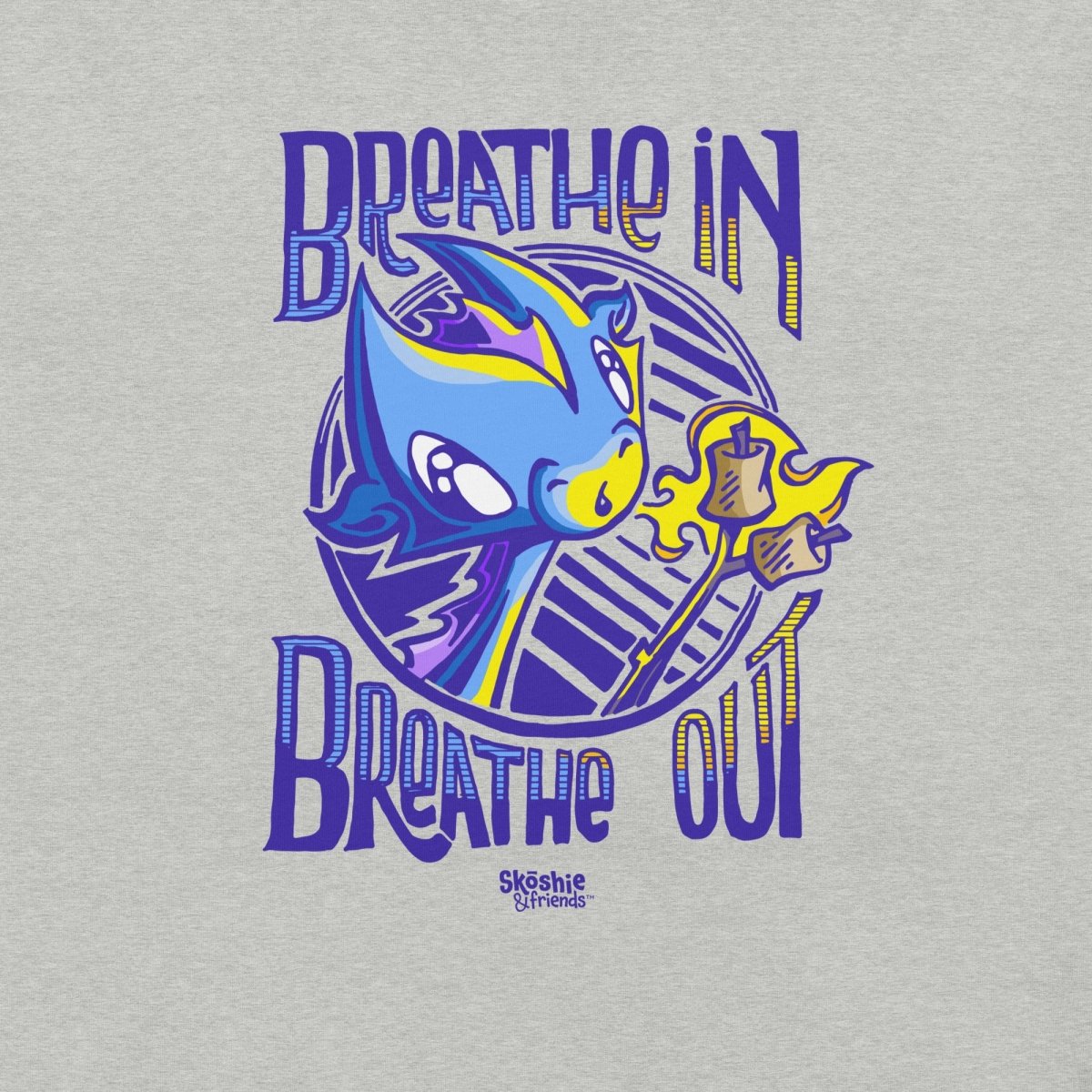 T-shirt: Breathe In, Breathe Out - Wisp the Dragon (full color) - Skoshie & Friends