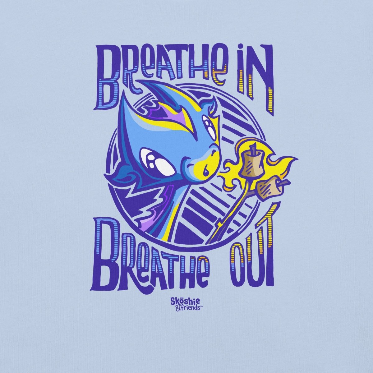T-shirt: Breathe In, Breathe Out - Wisp the Dragon (full color) - Skoshie & Friends