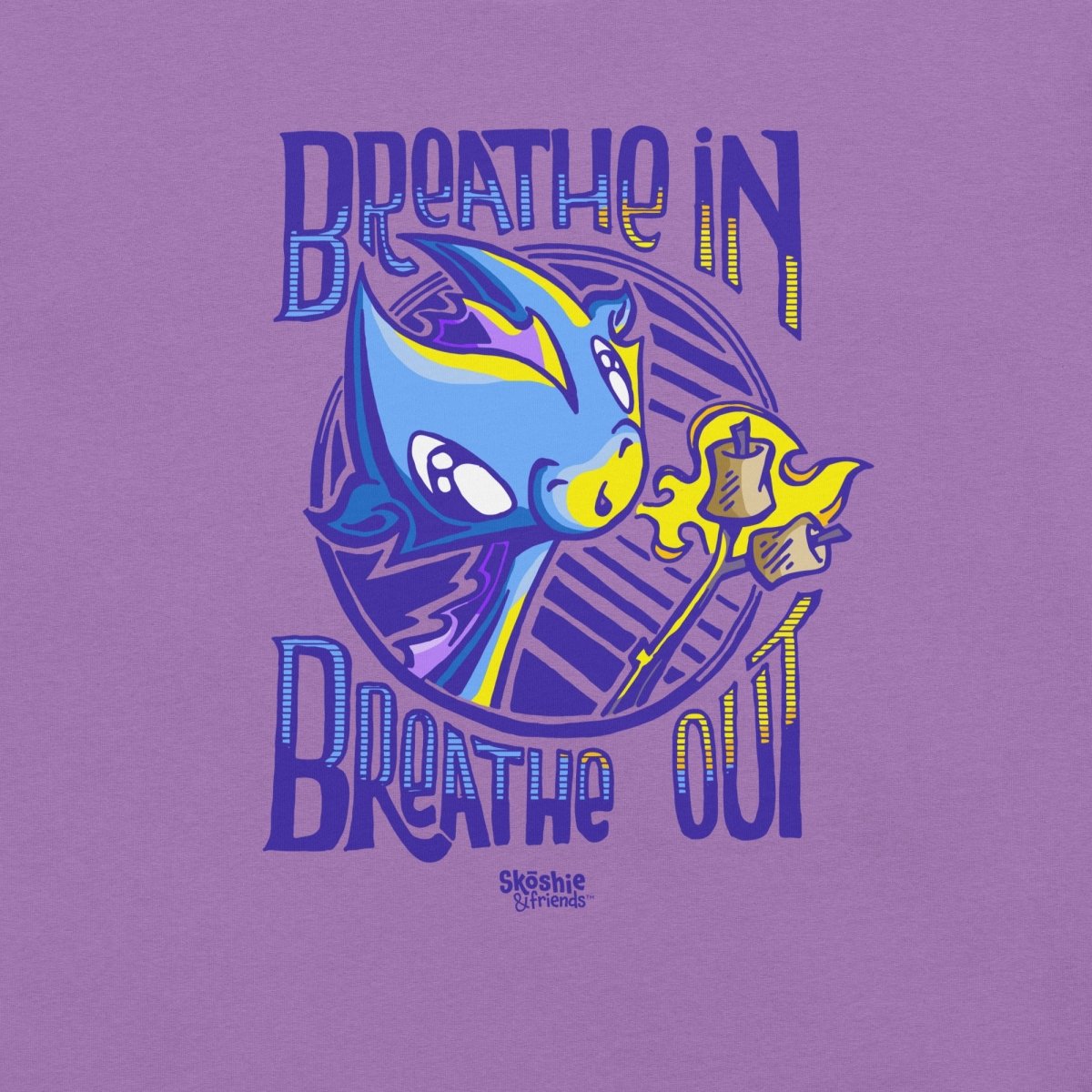 T-shirt: Breathe In, Breathe Out - Wisp the Dragon (full color) - Skoshie & Friends