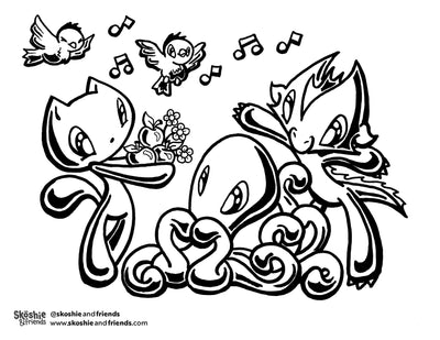 Skoshie & Friends: Birdsong — free printable coloring page