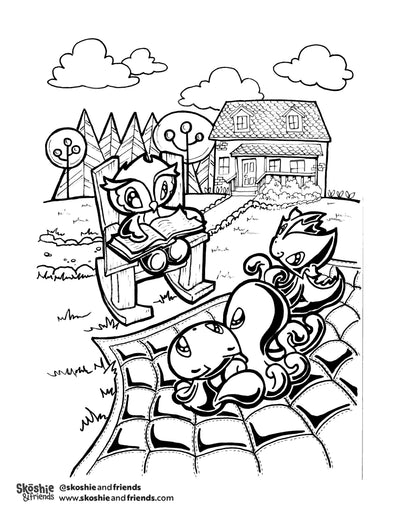 Skoshie & Friends: Story Time — free printable coloring page