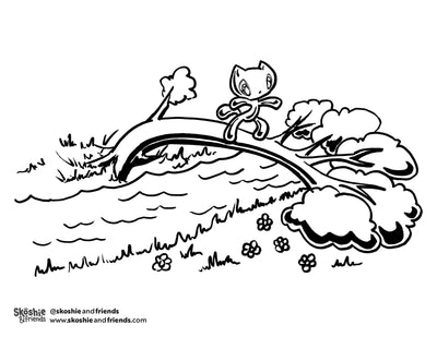 Skoshie the Cat: Bridge — free printable coloring page