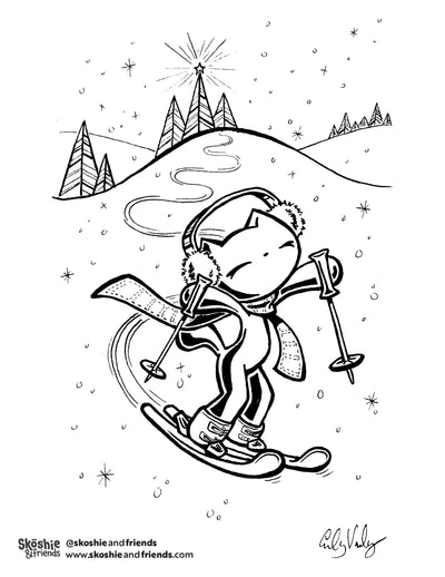 Skoshie the Cat: Ski — free printable coloring page