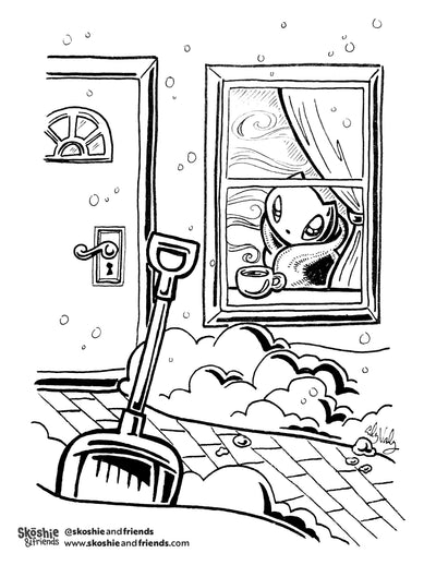 Skoshie the Cat: Winter Window — free printable coloring page