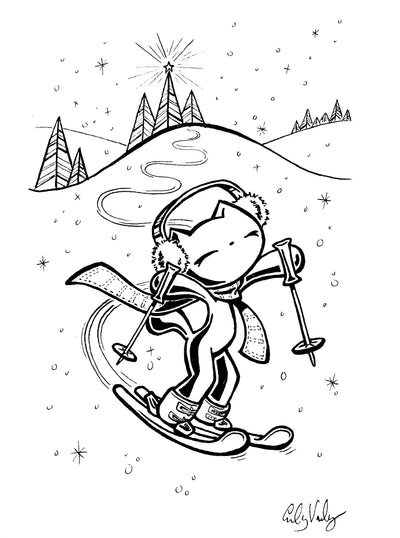 Skoshie the Cat: Ski — free printable coloring page