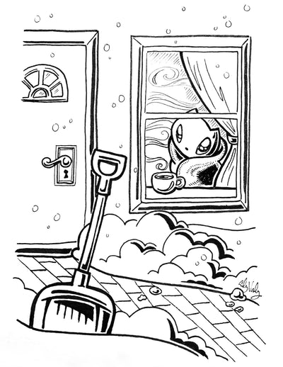 Skoshie the Cat: Winter Window — free printable coloring page