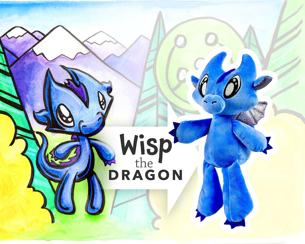 Wisp the Dragon - Plushie - Side by Side with the Book
