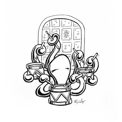 Zeek the Octopus: Drums — free printable coloring page