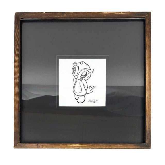 LIMITED Original Art: Owl Ink Drawings (4 poses) 5x7 framed - Skoshie & Friends