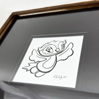 LIMITED Original Art: Owl Ink Drawings (4 poses) 5x7 framed - Skoshie & Friends