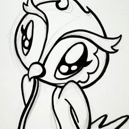 LIMITED Original Art: Owl Ink Drawings (4 poses) 5x7 framed - Skoshie & Friends