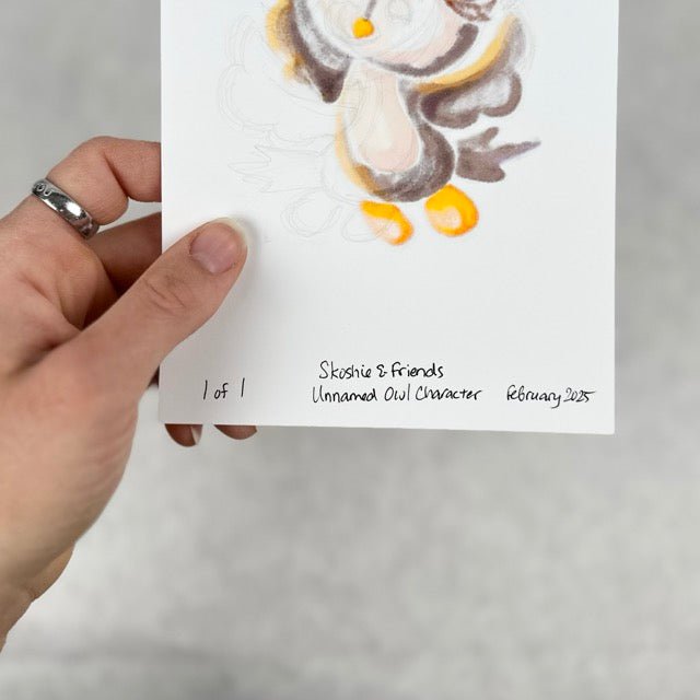 LIMITED Original Art: Owl Marker Drawings (4 poses) 5x7 framed - Skoshie & Friends