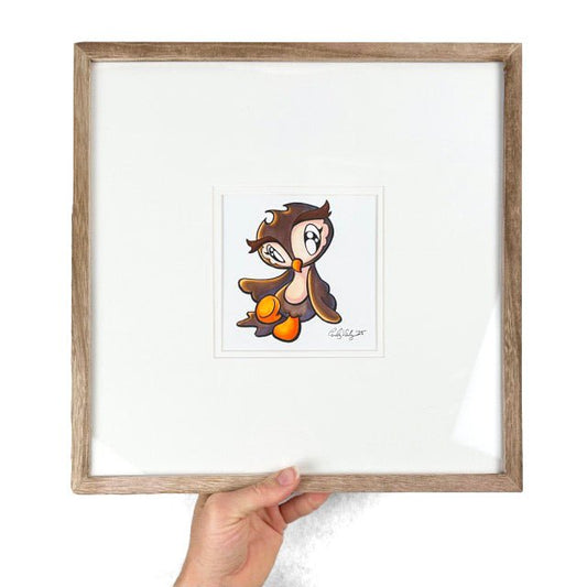 LIMITED Original Art: Owl Marker Drawings (4 poses) 5x7 framed - Skoshie & Friends