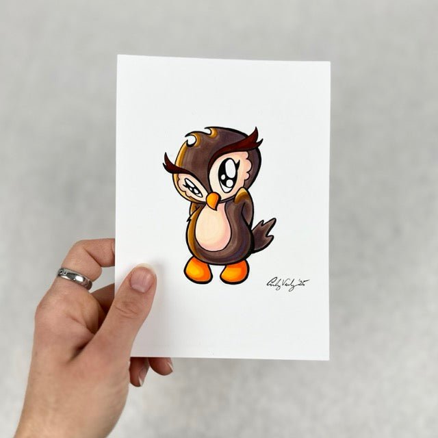 LIMITED Original Art: Owl Marker Drawings (4 poses) 5x7 framed - Skoshie & Friends
