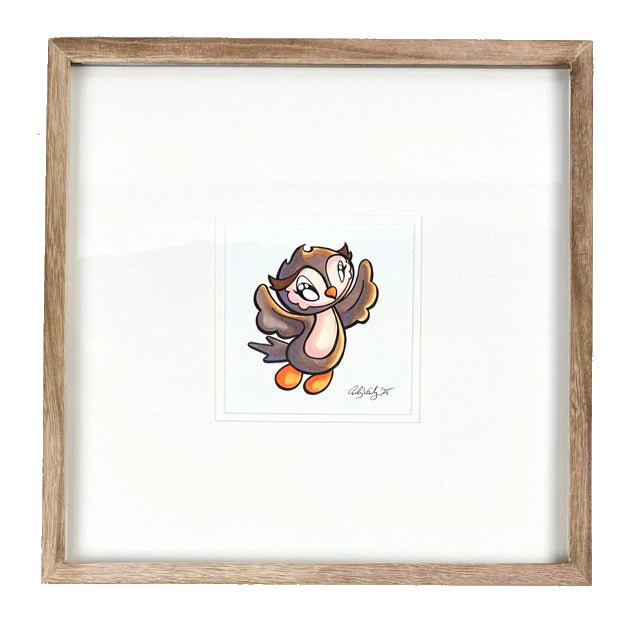 LIMITED Original Art: Owl Marker Drawings (4 poses) 5x7 framed - Skoshie & Friends