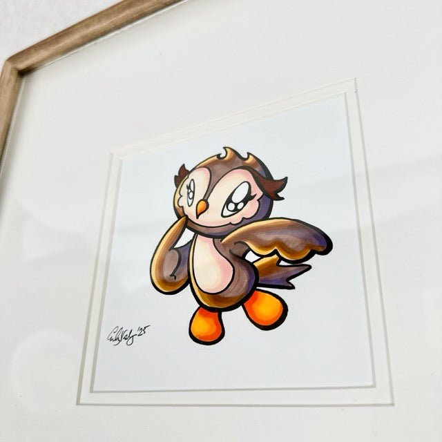 LIMITED Original Art: Owl Marker Drawings (4 poses) 5x7 framed - Skoshie & Friends