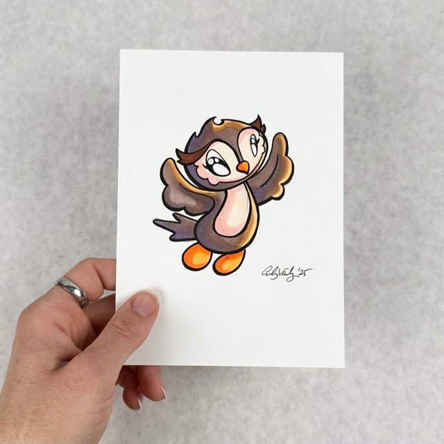 LIMITED Original Art: Owl Marker Drawings (4 poses) 5x7 framed - Skoshie & Friends