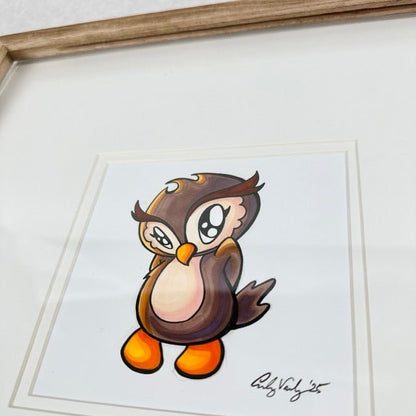 LIMITED Original Art: Owl Marker Drawings (4 poses) 5x7 framed - Skoshie & Friends