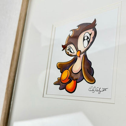 LIMITED Original Art: Owl Marker Drawings (4 poses) 5x7 framed - Skoshie & Friends