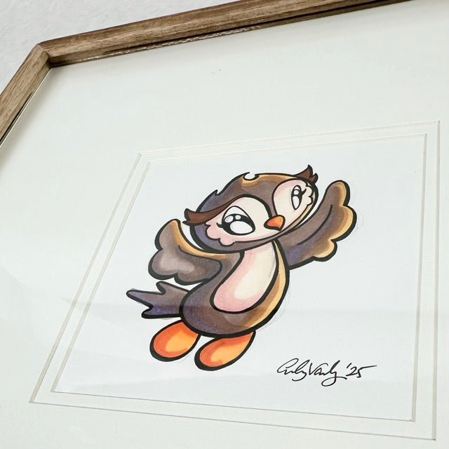 LIMITED Original Art: Owl Marker Drawings (4 poses) 5x7 framed - Skoshie & Friends