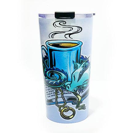Travel Mug: Bookwyrm - Wisp the Dragon