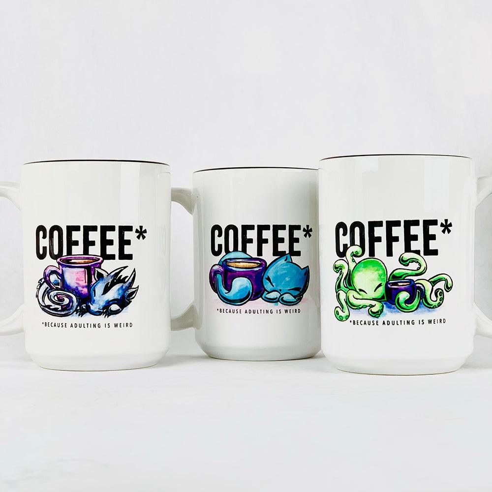 Mug: *Because Adulting Is Weird - Skoshie, Wisp, Zeek (15 oz) (3 styles)