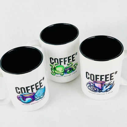 Mug: *Because Adulting Is Weird - Skoshie, Wisp, Zeek (15 oz) (3 styles)
