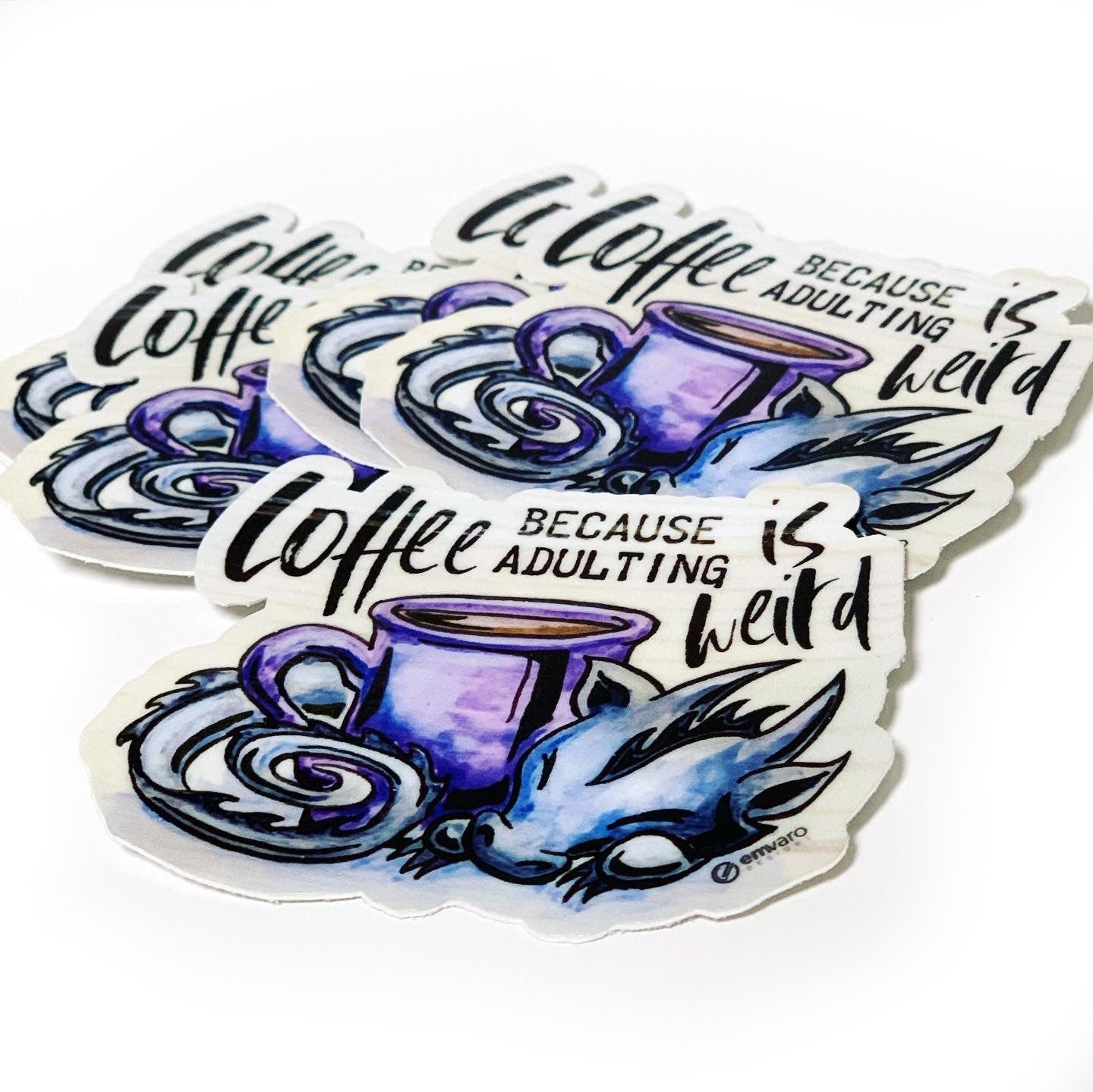 Sticker: Coffee Because Adulting Is Weird - Wisp the Dragon