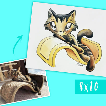 Custom cartoon pet painting: Watercolor art based on YOUR PHOTO