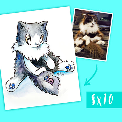 Custom cartoon pet painting: Watercolor art based on YOUR PHOTO