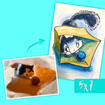 Custom cartoon pet painting: Watercolor art based on YOUR PHOTO
